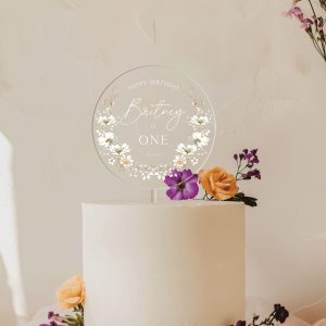 Floral Birthday Cake Topper, 1st Birthday Acrylic Cake Topper