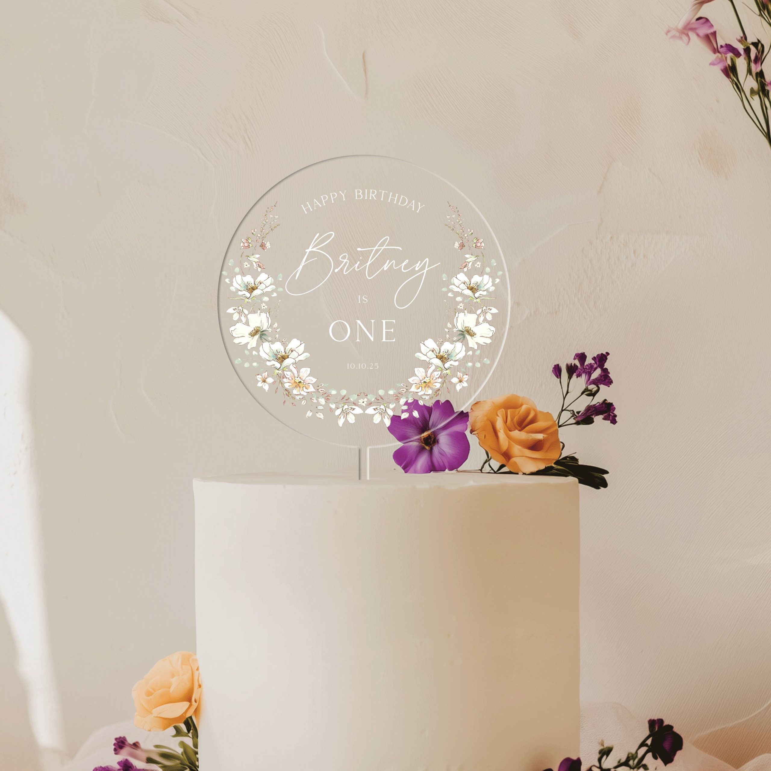 Mock-Up-Final-9-TR_0006_Group-7 Floral Birthday Cake Topper, 1st Birthday Acrylic Cake Topper