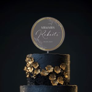 Gold Wreath Wedding Cake Topper, Acrylic Wedding Cake Topper
