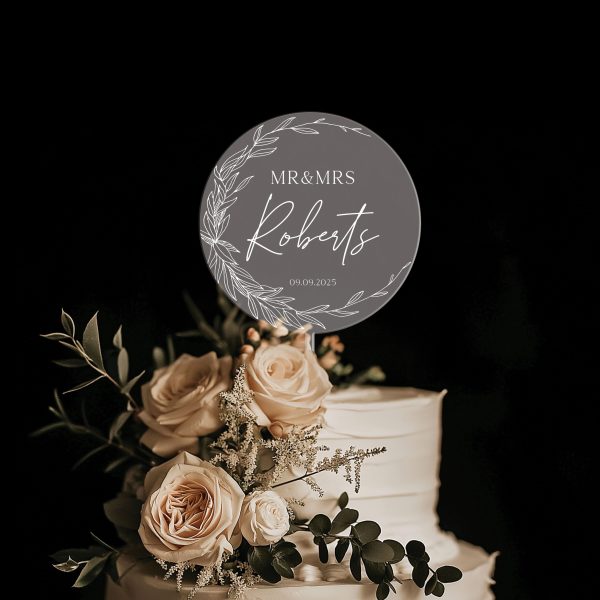 Minimalist Greenery Wedding Cake Topper, Acrylic Cake Topper