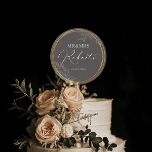 Gold Wreath Wedding Cake Topper, Acrylic Wedding Cake Topper