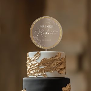 Gold Wreath Wedding Cake Topper, Acrylic Wedding Cake Topper