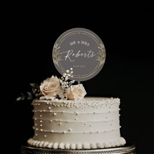 Gold Wreath Cake Topper, Unique Wedding Acrylic Cake Topper