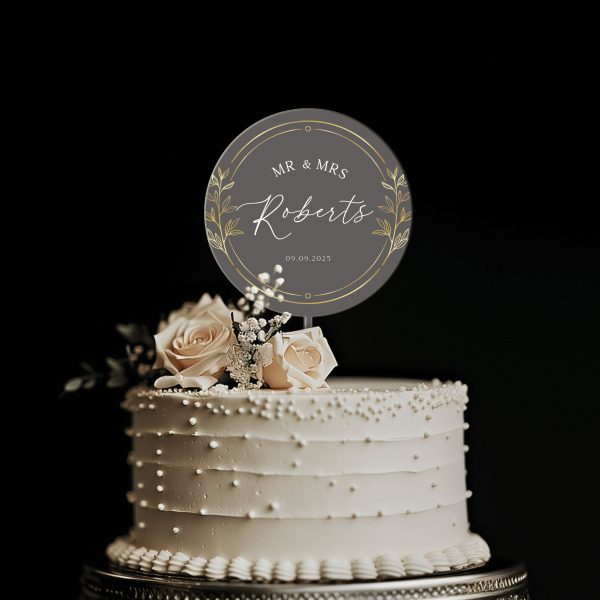 Gold Wreath Cake Topper, Unique Wedding Acrylic Cake Topper