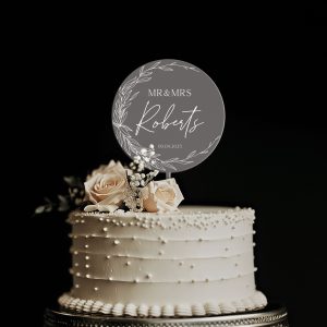 Minimalist Greenery Wedding Cake Topper, Acrylic Cake Topper