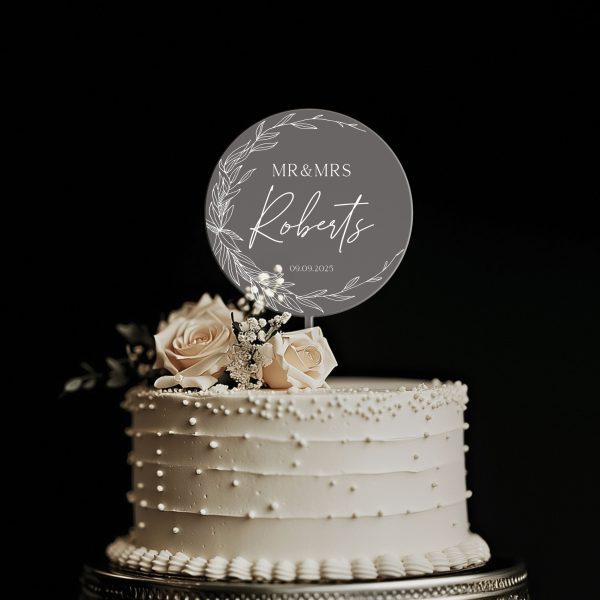 Minimalist Greenery Wedding Cake Topper, Acrylic Cake Topper