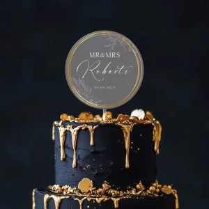 Gold Wreath Wedding Cake Topper, Acrylic Wedding Cake Topper