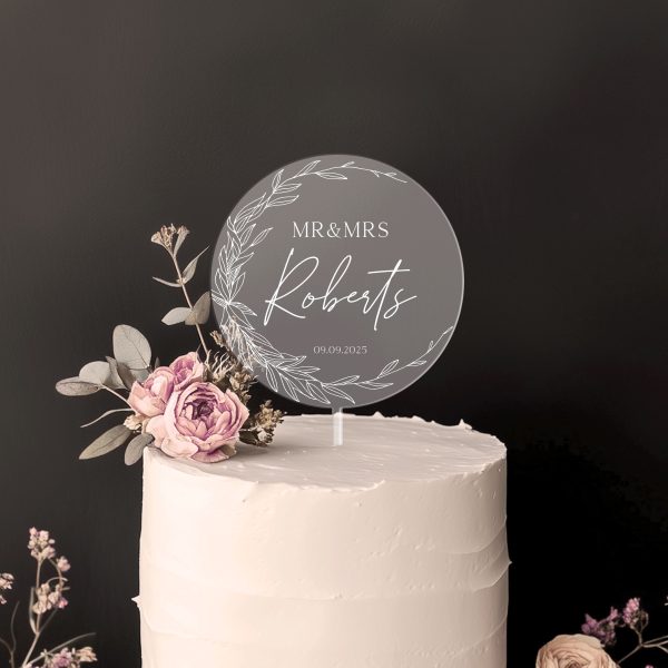 Minimalist Greenery Wedding Cake Topper, Acrylic Cake Topper