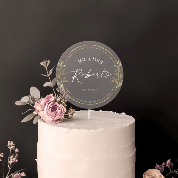 Gold Wreath Cake Topper, Unique Wedding Acrylic Cake Topper