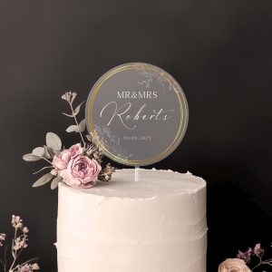 Gold Wreath Wedding Cake Topper, Acrylic Wedding Cake Topper
