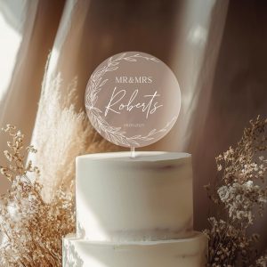 Minimalist Greenery Wedding Cake Topper, Acrylic Cake Topper