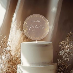 Gold Wreath Cake Topper, Unique Wedding Acrylic Cake Topper