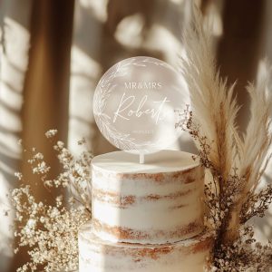 Minimalist Greenery Wedding Cake Topper, Acrylic Cake Topper