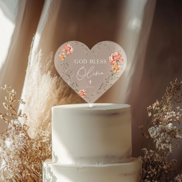 God Bless Acrylic Cake Topper, Christening Cake Topper for Girl