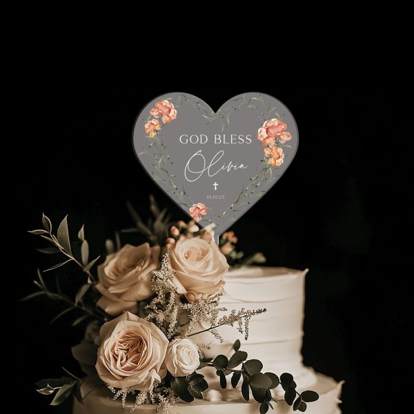 God Bless Acrylic Cake Topper, Christening Cake Topper for Girl