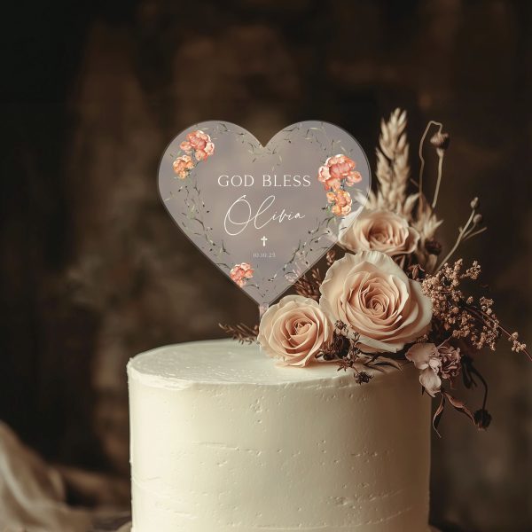 God Bless Acrylic Cake Topper, Christening Cake Topper for Girl