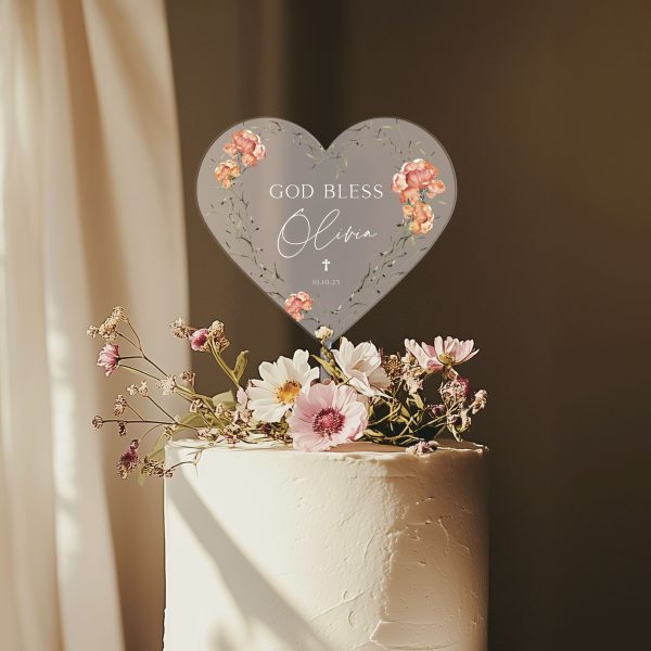 God Bless Acrylic Cake Topper, Christening Cake Topper for Girl