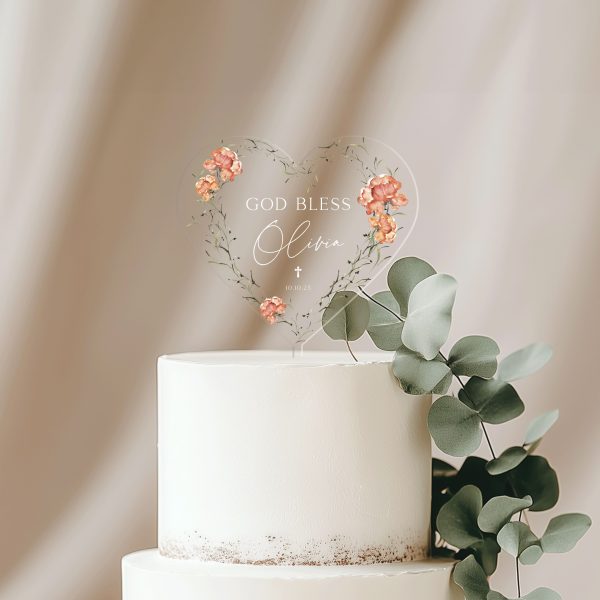 God Bless Acrylic Cake Topper, Christening Cake Topper for Girl
