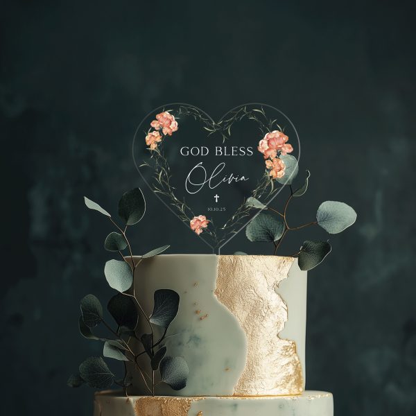 God Bless Acrylic Cake Topper, Christening Cake Topper for Girl