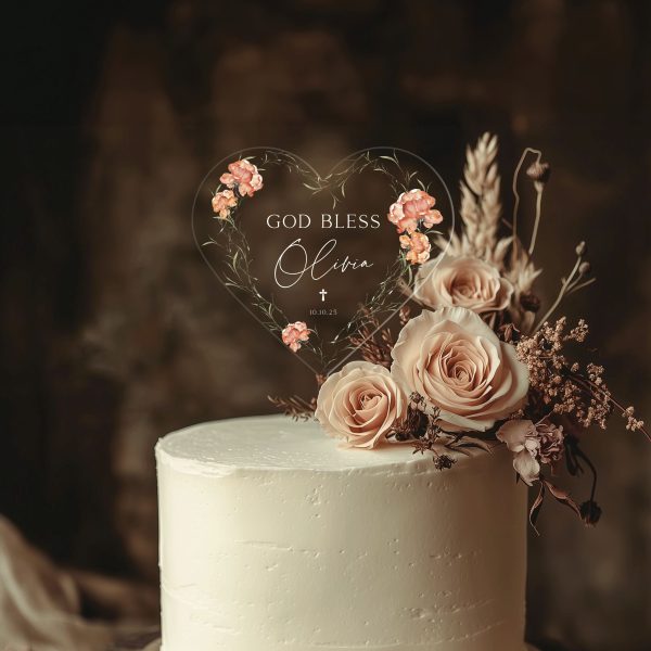 God Bless Acrylic Cake Topper, Christening Cake Topper for Girl