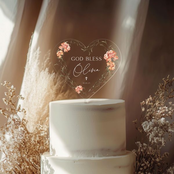 God Bless Acrylic Cake Topper, Christening Cake Topper for Girl