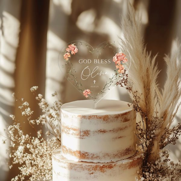 God Bless Acrylic Cake Topper, Christening Cake Topper for Girl