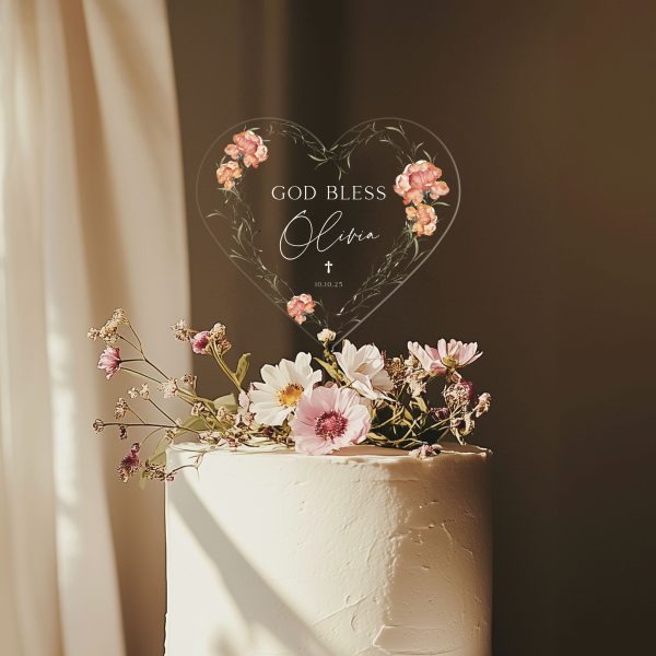 God Bless Acrylic Cake Topper, Christening Cake Topper for Girl