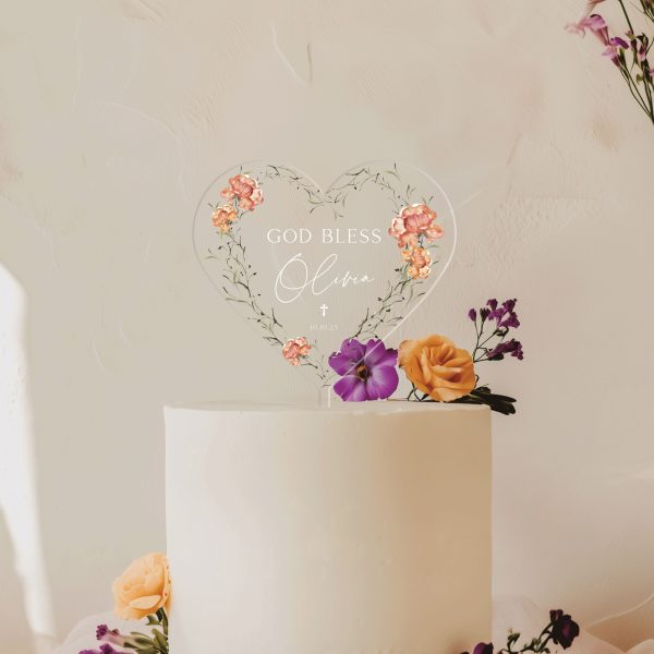 God Bless Acrylic Cake Topper, Christening Cake Topper for Girl