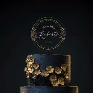 Gold Wreath Cake Topper, Unique Wedding Acrylic Cake Topper