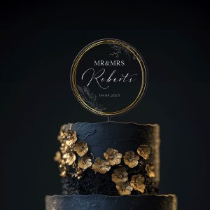 Gold Wreath Wedding Cake Topper, Acrylic Wedding Cake Topper