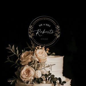 Gold Wreath Cake Topper, Unique Wedding Acrylic Cake Topper