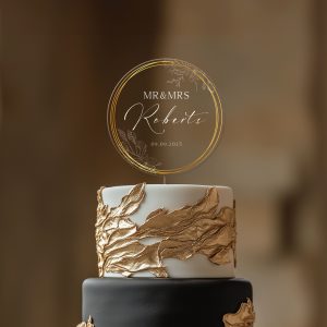 Gold Wreath Wedding Cake Topper, Acrylic Wedding Cake Topper