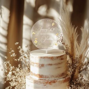 Floral 50th Birthday Cake Topper, Happy Birthday Cake Topper