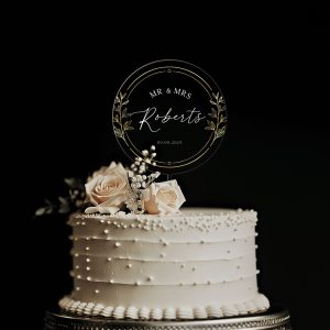 Gold Wreath Cake Topper, Unique Wedding Acrylic Cake Topper