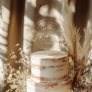 Gold Wreath Cake Topper, Unique Wedding Acrylic Cake Topper