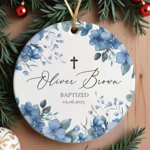 Personalized Baptism Gift for Baby Boy, Floral Baptism Ornament