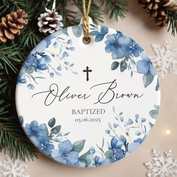 Personalized Baptism Gift for Baby Boy, Floral Baptism Ornament