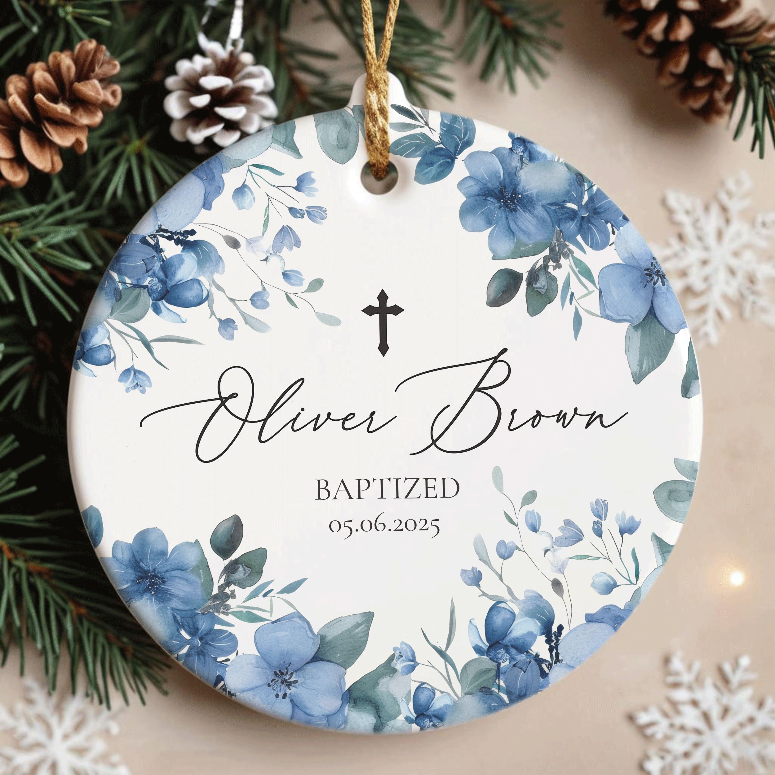 Name-Baprized-Design-2_0001_Group-2 Personalized Baptism Gift for Baby Boy, Floral Baptism Ornament