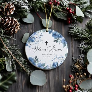 Personalized Baptism Gift for Baby Boy, Floral Baptism Ornament