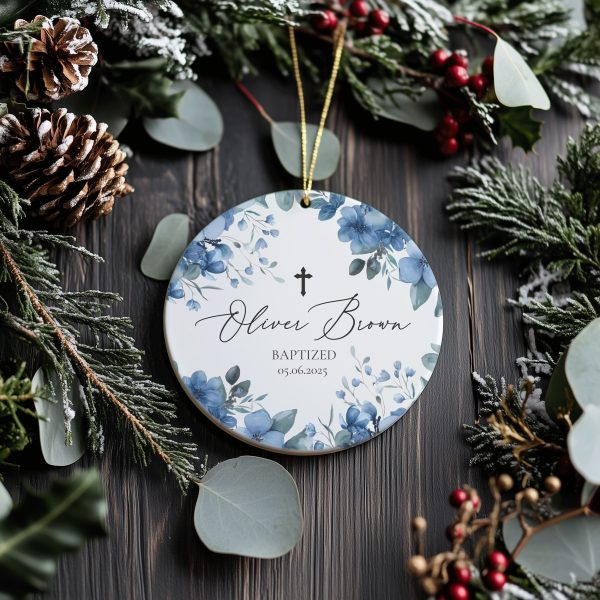 Personalized Baptism Gift for Baby Boy, Floral Baptism Ornament