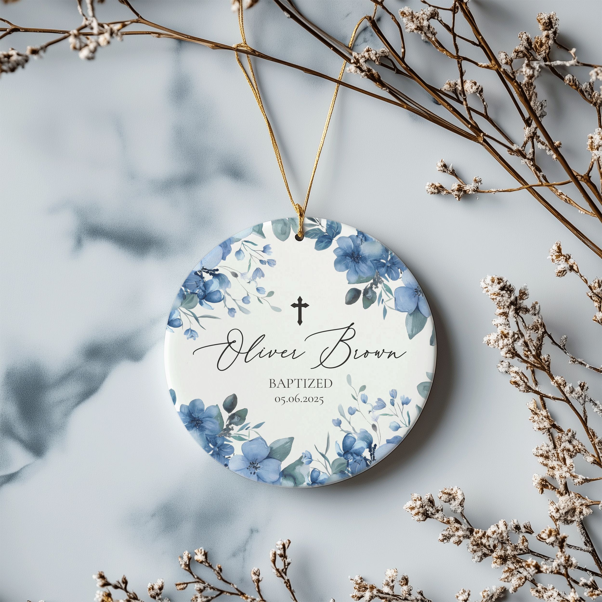 Name-Baprized-Design-2_0003_Group-4 Personalized Baptism Gift for Baby Boy, Floral Baptism Ornament