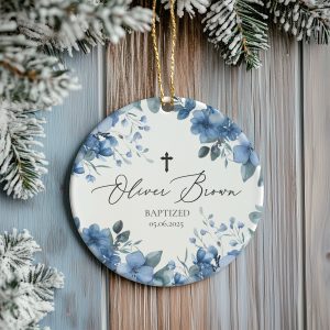 Personalized Baptism Gift for Baby Boy, Floral Baptism Ornament