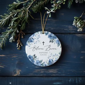 Personalized Baptism Gift for Baby Boy, Floral Baptism Ornament
