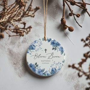 Personalized Baptism Gift for Baby Boy, Floral Baptism Ornament