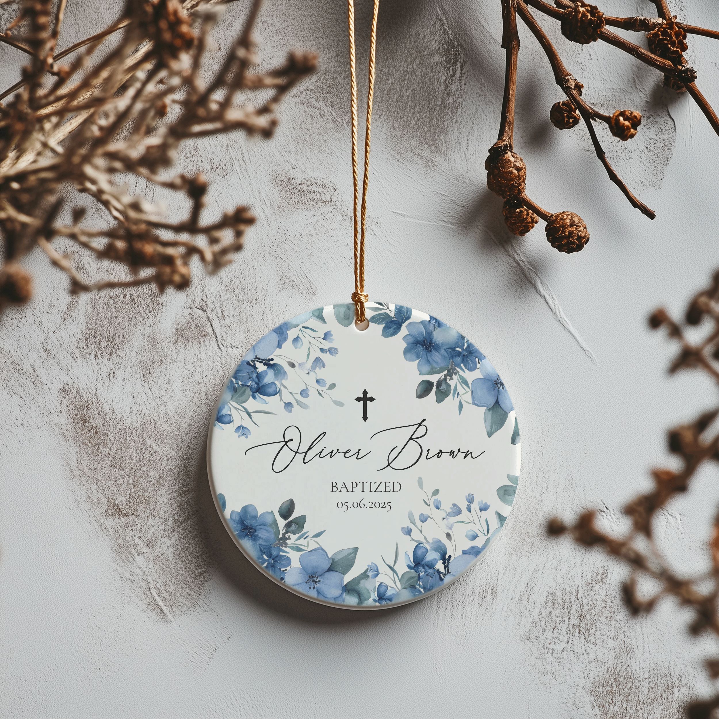 Name-Baprized-Design-2_0006_Group-7 Personalized Baptism Gift for Baby Boy, Floral Baptism Ornament