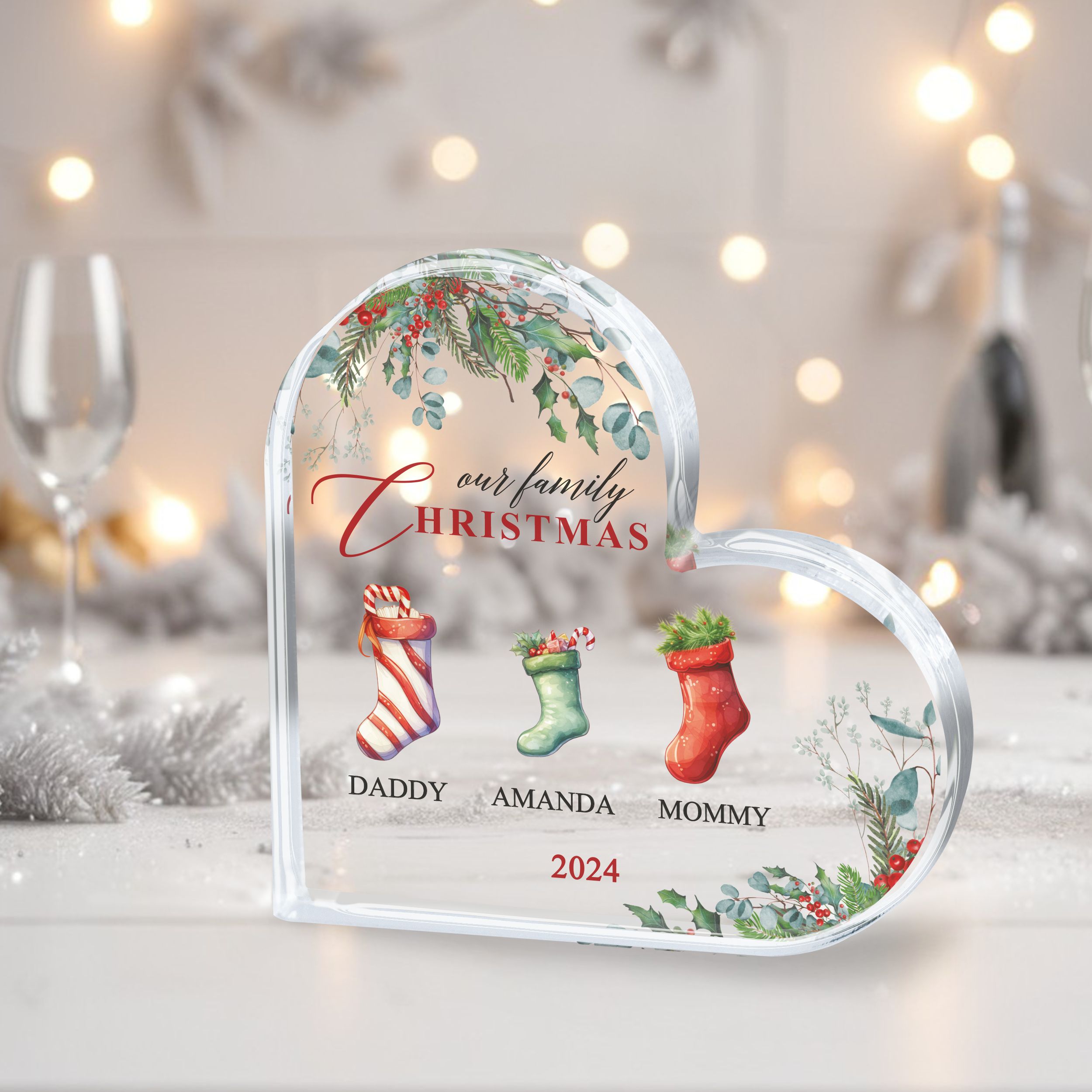 Our Family Christmas - Heart 2 Personalized Family Christmas Gift, Family Christmas Plaque