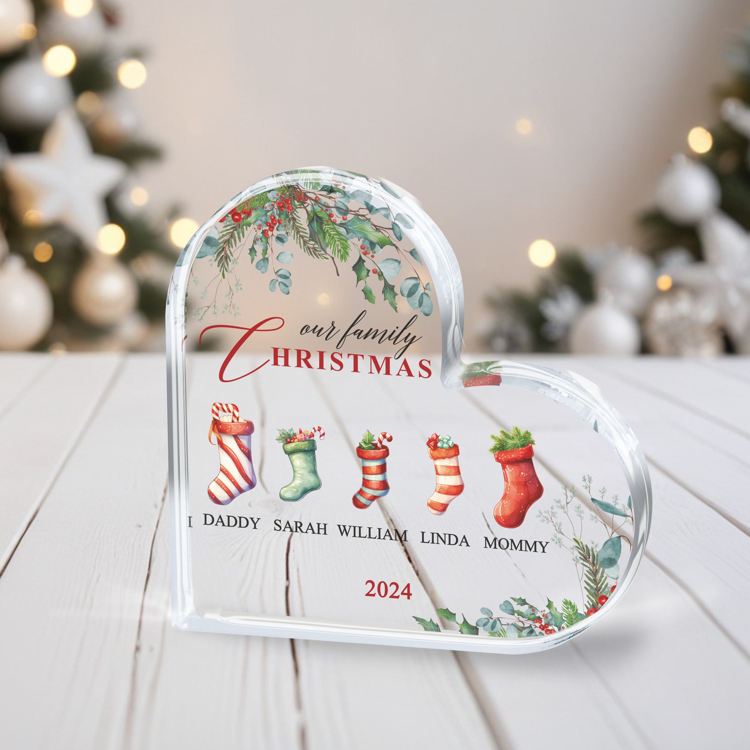 Our Family Christmas - Heart 3 Personalized Family Christmas Gift, Family Christmas Plaque