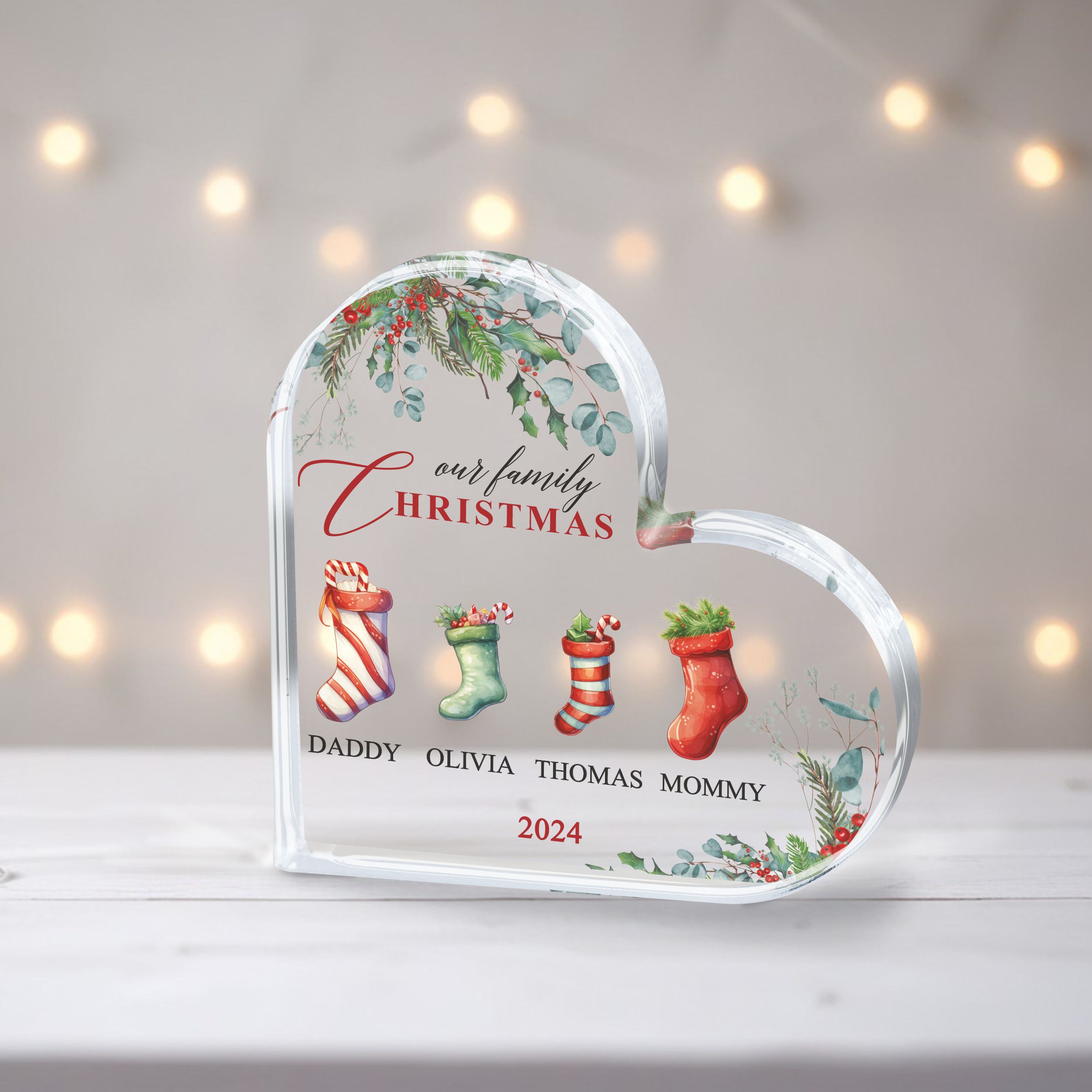 Our Family Christmas - Heart 6 Personalized Family Christmas Gift, Family Christmas Plaque