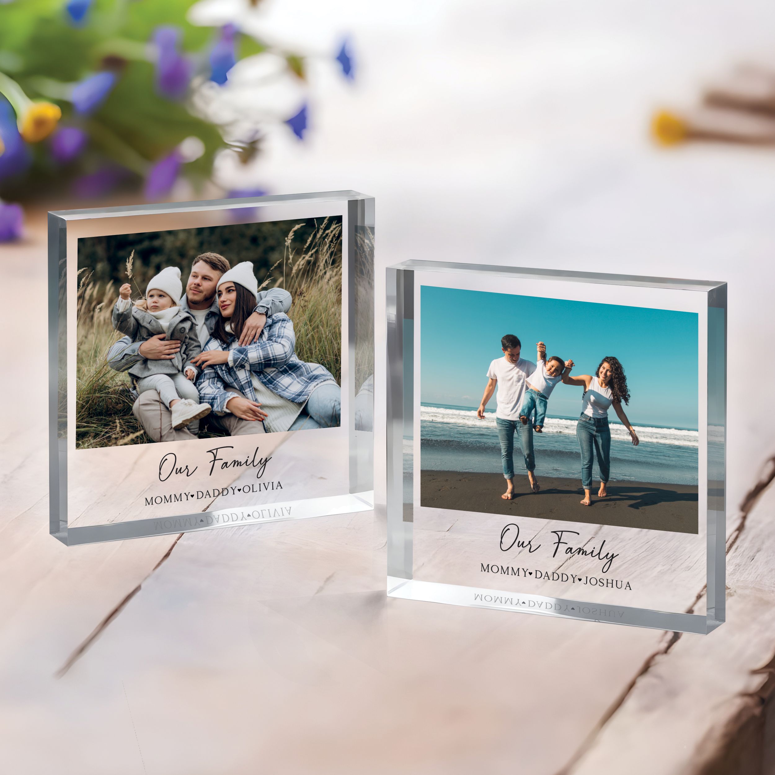 Our Family Square Plaque 1 Custom Photo Family Gift, Personalized Photo Acrylic Block