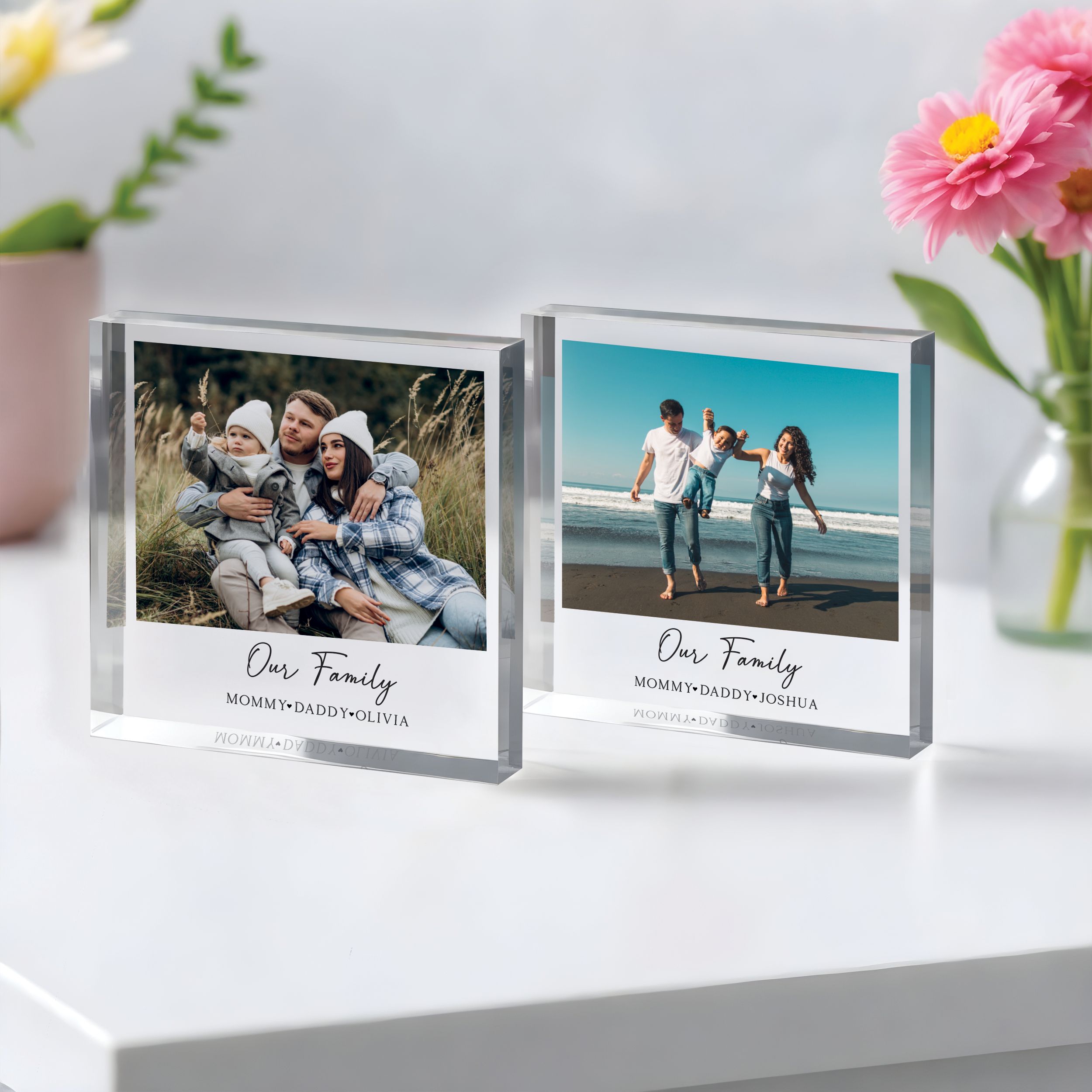 Our Family Square Plaque 10 Custom Photo Family Gift, Personalized Photo Acrylic Block